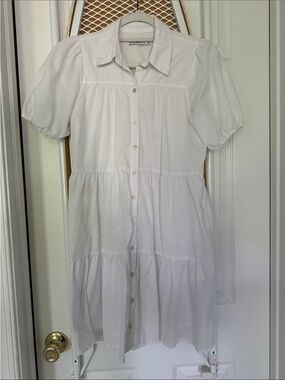 Abercrombie & Fitch White Button-Front Tiered Dress